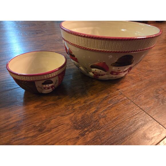 St. Nicholas Square Large Small Chip Dip Bowls 10"+ 6" Christmas Holiday - Picture 1 of 5